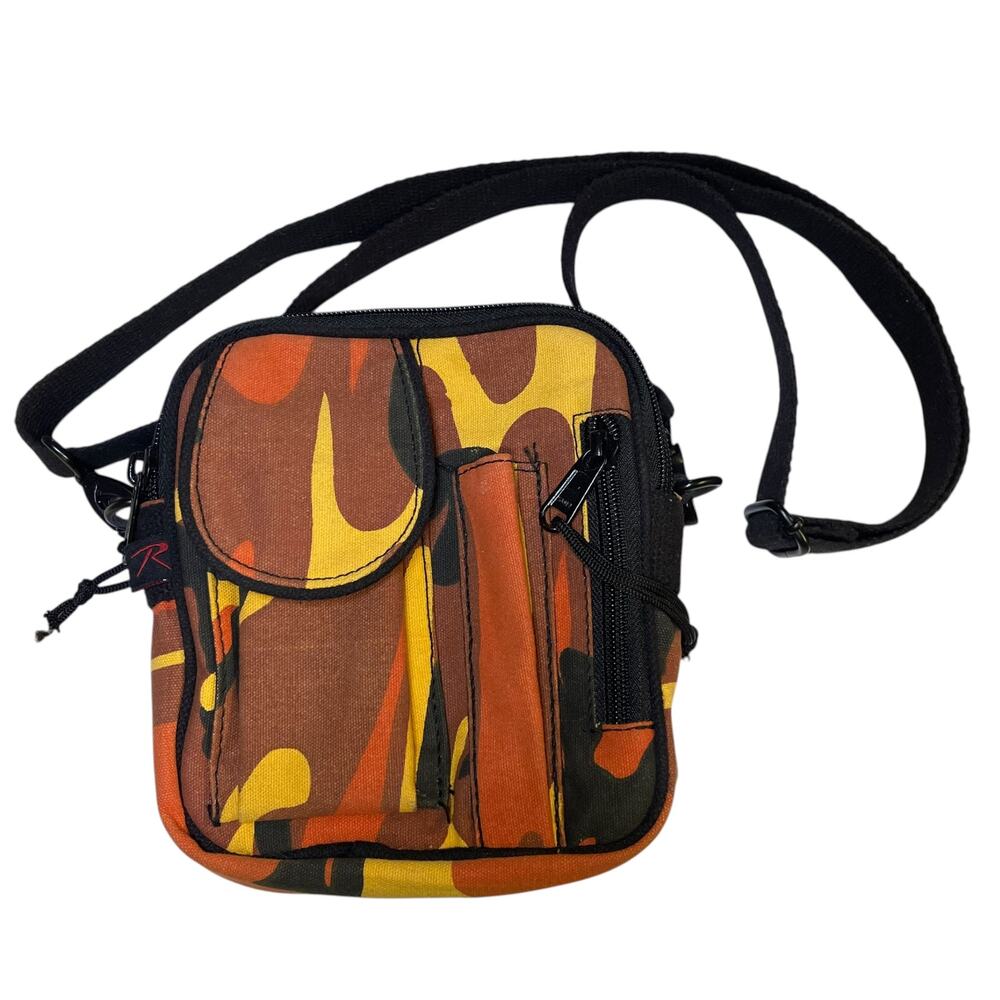 Vintage Rothco Savage Orange Camo Excursion Organizer Crossbody Belt Bag Y2K